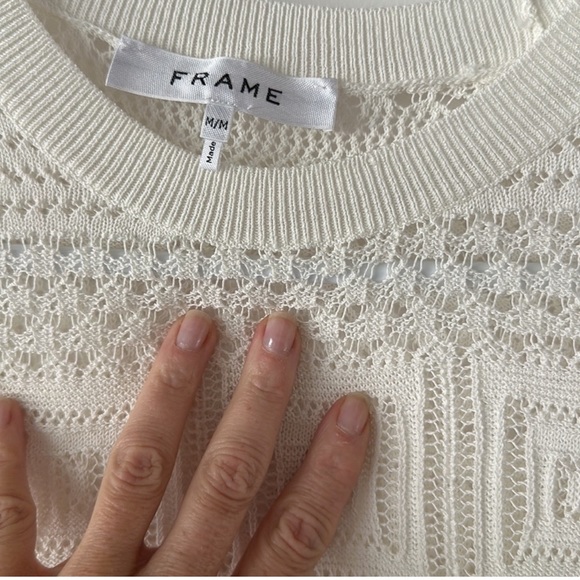 Frame Denim white open weave elbow length sweater - Picture 2 of 4